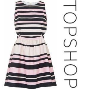New Topshop Petit Striped Dress Cutout Fit & Flare